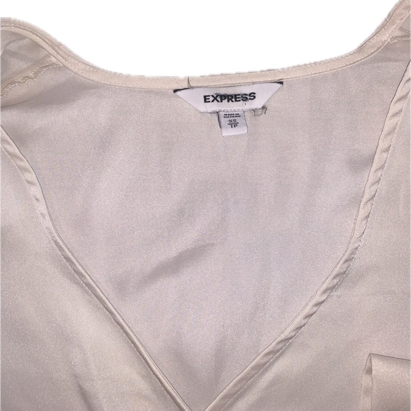 Express Silky Cream Wrap V Neck Peasant Sleeve Blouse Shirt Formal Office XS - Picture 5 of 13